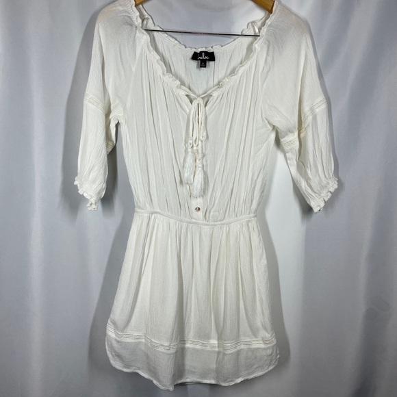 Lulus Zappa Off The Shoulder Dress White Front Tie Tassel Women’s Size Small - Picture 3 of 8